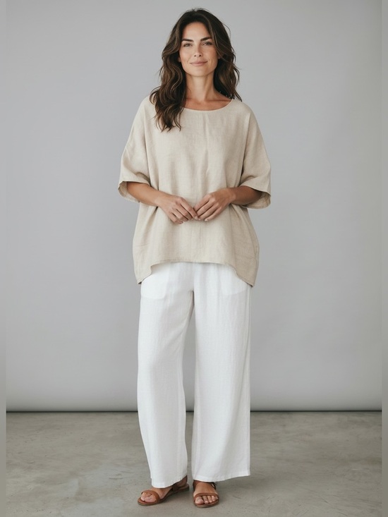 PLANET by Lauren G Tops - Planet by Lauren G Linen Tunic ONE SIZE Oversized Boxy Minimalist Lagenlook